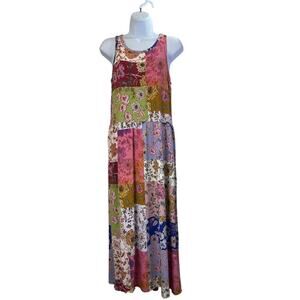 Johnny Was Womens S Colorful  Floral Patchwork Boho Sleeveless Dress